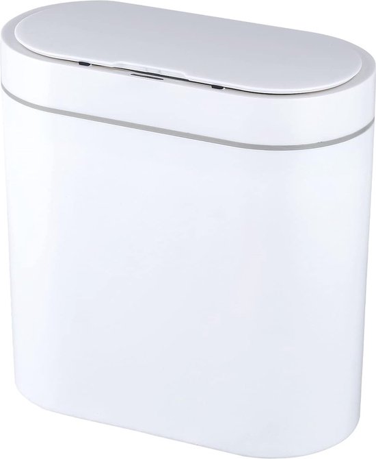 Baffect Slim Bathroom Bin with Lid, Waterproof Motion Sensor Bathroom Bin 2.5 Gallon/9.5L, Automatic Smart Trash Can Plastic for Kitchen, Small Bin for Bedroom (White