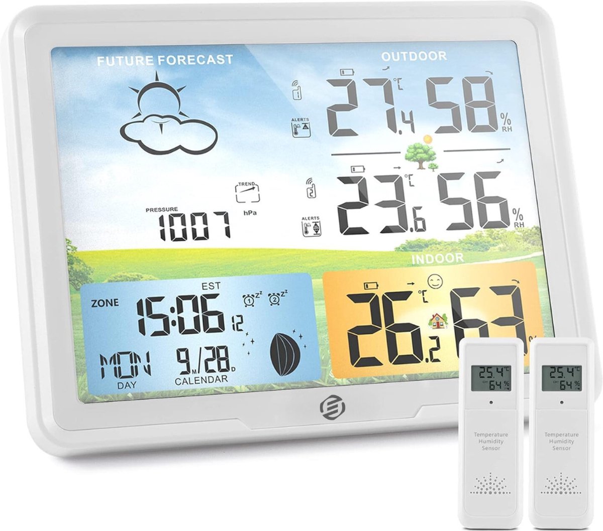 Equivera Weerstation Binnen en Buiten - Hygrometer - Thermometer - Digitaal voor Binnen en Buiten - Luchtvochtigheidsmeter - Geavanceerde Versie