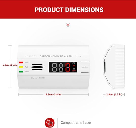 Co -detector, Koolmonoxide Alarm Co -tester met Elektrochemische Sensor Co -detector, Koolmonoxide Alarm Co -tester met Elektrochemische Sensor