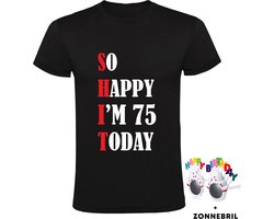 So Happy I'm 75 Today Heren T-shirt met leuke zonnebril - shit - feest - verjaardag - cadeau - verjaardagscadeau - 75 jaar