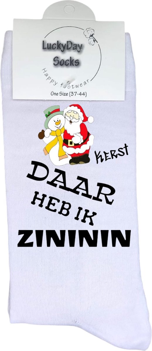 Zininin - Kerst - Sneeuwpop - Kerstman - Verjaardags cadeau -Kerst cadeau - Kado - Witte sokken met tekst - Grappige sokken - leuke dames en heren sokken - Kerst kado - Sokken waar je vrolijk van wordt - Maat 37-44