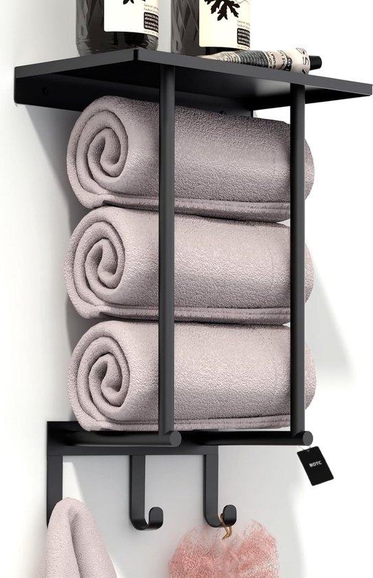BOTC Porte-serviettes - Support de salle de bain - Porte-serviettes de salle de bain - Porte-serviettes - Zwart