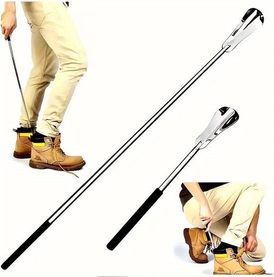 Chausse-Pied Extensible I Extracteur de Chaussure I Acier Inoxydable I Longueur Jusqu'à 75 CM I Argent/ Zwart