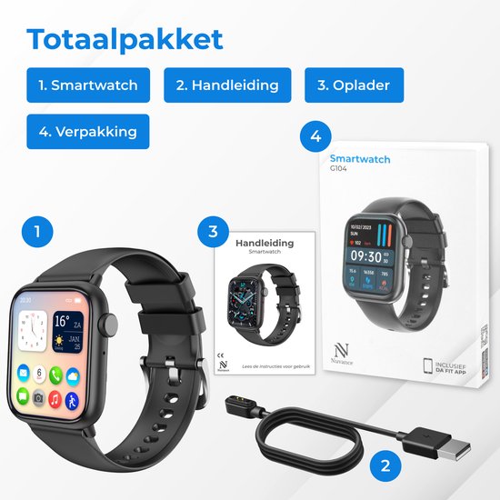 The Life Style Goods - Montre connectée pour femmes/hommes - Moniteur de fréquence cardiaque et podomètre - Android/IOS - Étanche - Zwart