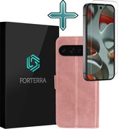 Étui adapté pour Google Pixel 9 Pro XL Book Case Housse en simili cuir avec protecteur d'écran - Étui adapté pour Google Pixel 9 Pro XL Étui Bookcase avec porte-cartes - Or rose