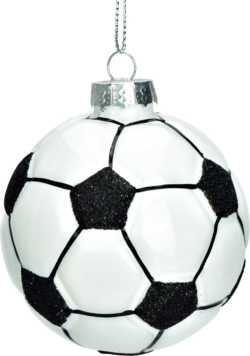 Kersthanger - Zwart Wit Voetbal - 7cm - Voetbal kerstbal - Glazen Ornament