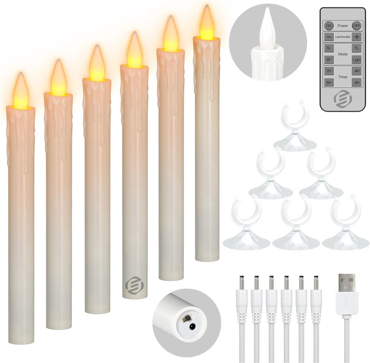 Equivera Oplaadbare LED Kaarsen - Elektrische Kaarsen - Oplaadbare Waxinelichtjes - Realistische Kaarsen - Kerstverlichting - Veilig en Duurzaam White