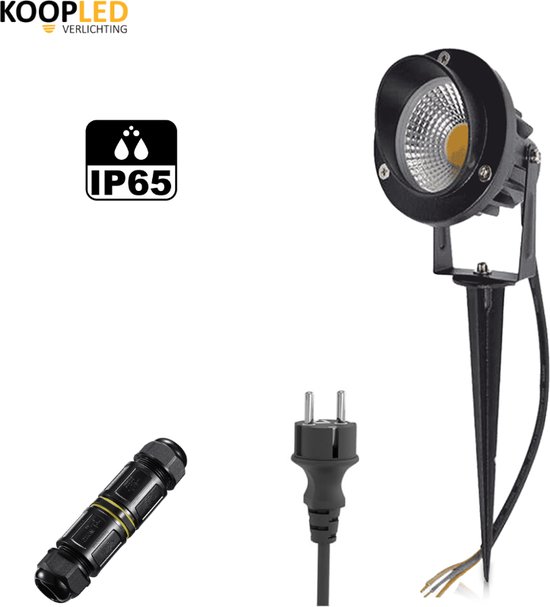 Grondspot - Prikspot - Tuinverlichting - Zwart - 2700k - 7W - IP65 - Inclusief connector en eurostekker