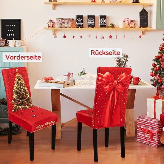 Housses de siège pour Noël, lot de 6, housses de chaise de Noël, lot de 6, motif maison de Noël, housses de chaise de Noël, décoration de Noël, pour l'intérieur (D)