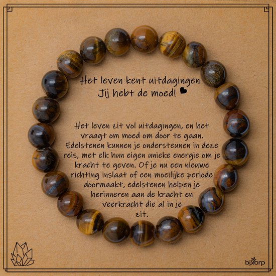 Bracelet Bixorp Oeil de Tigre sur Carte Cadeau - Vous avez le courage ! - Bracelets de perles de perles de pierres précieuses de 8 mm / 20 cm - Comprend une enveloppe cadeau