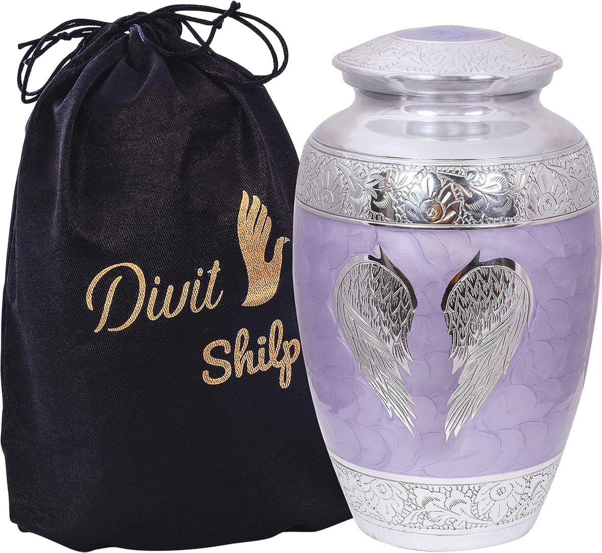 Crematie-urn voor volwassenen met fluwelen zak - Lilac Angle Wings
