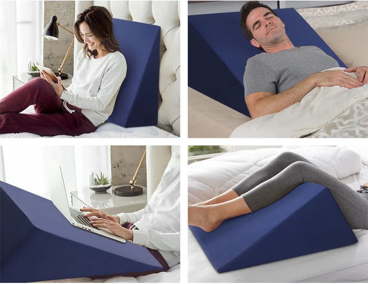 Driehoekig leeskussen voor bed of bank, ergonomisch rugkussen met afneembaar hoofdeinde, leeskussen voor volwassenen en kinderen, A 60 x 20 x 50 cm