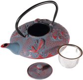 Bol.com Gietijzeren theepot met koikarpers en zetfilter - 08L capaciteit - Japanse Aziatische decoratie - Grijs & Rood aanbieding