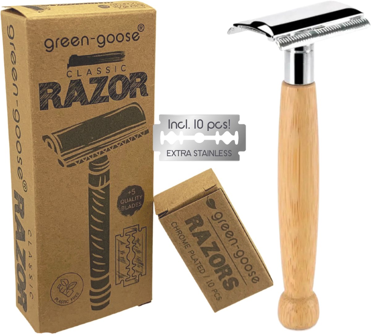 Safety Razor - Roestvrij Staal - Inclusief 20 Scheermesjes