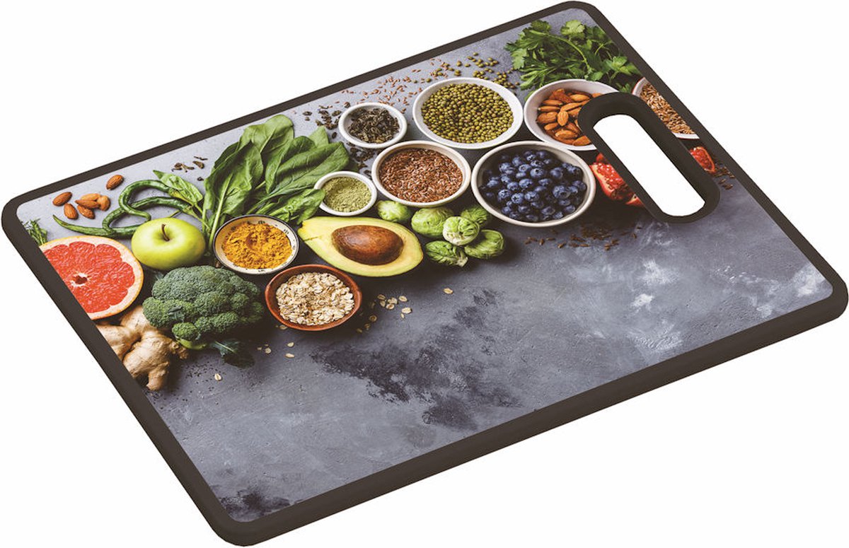 Snij- en Serveerplank, 38x30x1.1cm, Kunststof, motief: Healthy Kitchen