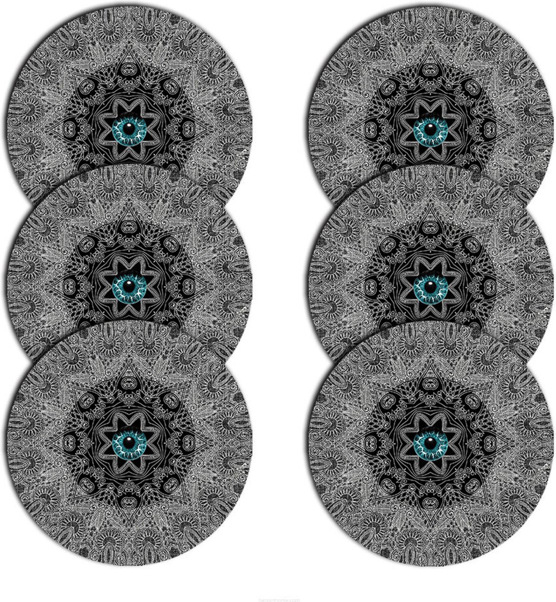 Bertoni - Placemats - tafelmatten set van 6 stuks - rond - 33 cm - Look - Zwart / Grijs