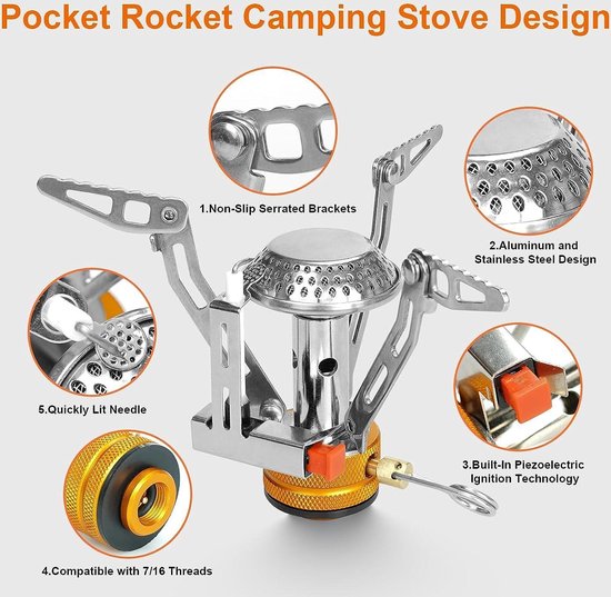 Camping camping gas kookstel - Opvouwbaar campingfornuis 3000 W - Winddicht en piëzo-ontsteking - Wandelen - Kamperen - Vissen - Picknick — afbeelding 5