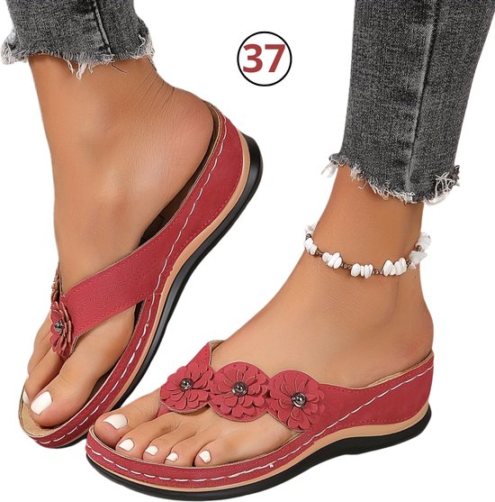 Bovista Slippers confortables - Chaussons de bain - Tongs Dias - Tongs - Semelle intérieure ferme - Rouge - Taille 37