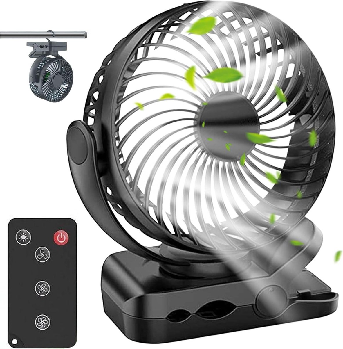 Stille draagbare ventilator met afstandsbediening en ledlicht - USB tafelventilator mini-ventilator voor kantoor auto camping Auto Ventilator