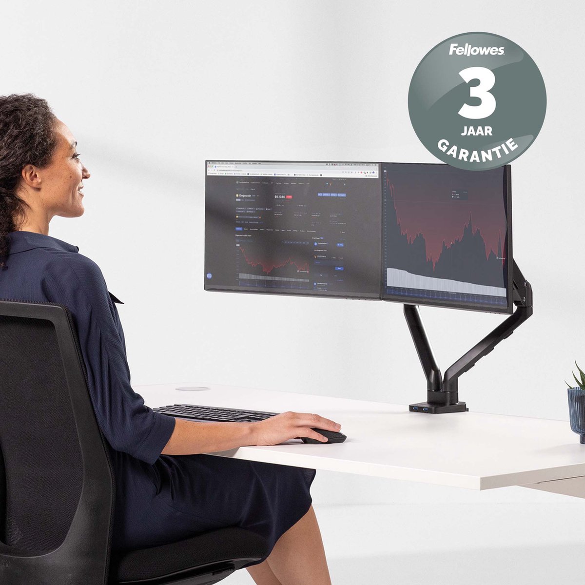 Fellowes Platinum Dubbele Monitorarm – Zwart thumbnail 5