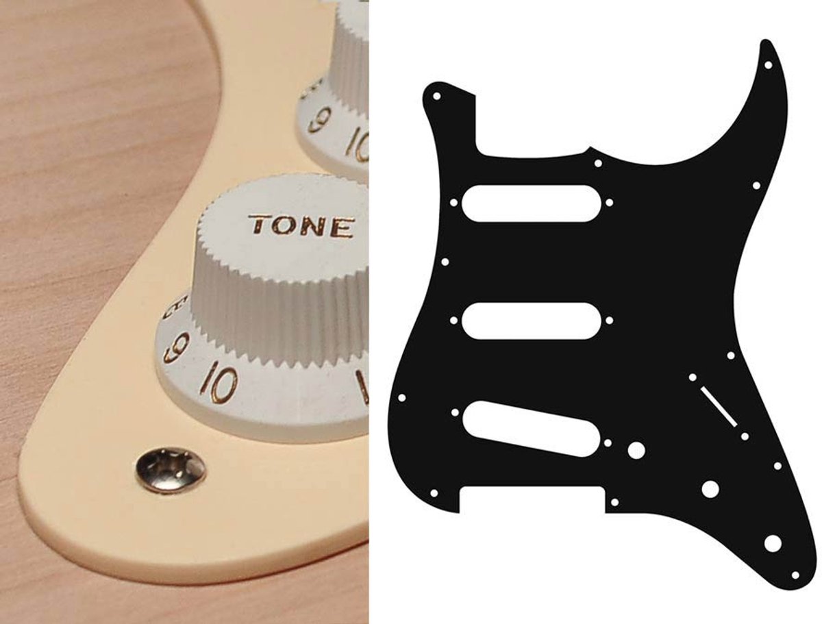 Boston ST-113-C pickguard, Stallion, standard, SSS, 3 pot holes, 3-5 switch, 1 ply, cream