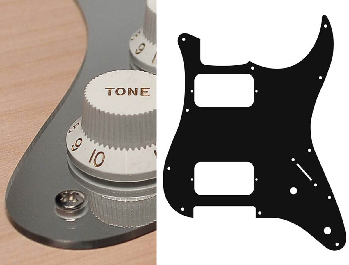 Boston ST-232-MC pickguard, Stallion, HH, 2 pot holes, 3-5 switch, 2 ply, mirror chrome