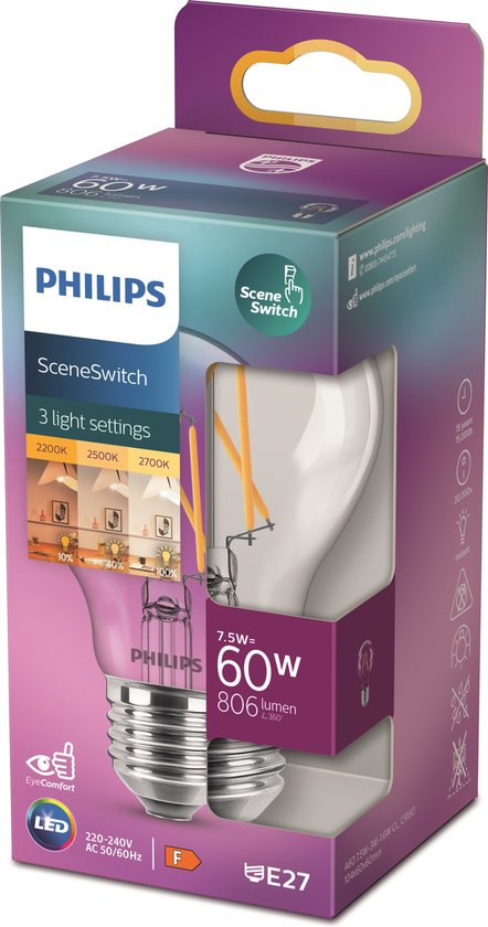 Foto: Philips led lamp sceneswitch lichtbron fitting e27 3 stappen dimbaar