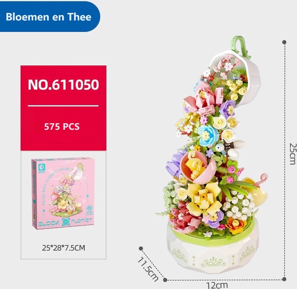 575+ PCS Bloemen en Thee Bouwstenen/Verlichting Street View Muziekdoos Gemonteerd Bouwstenen/Kinderspeelgoed/Vakantiegeschenken