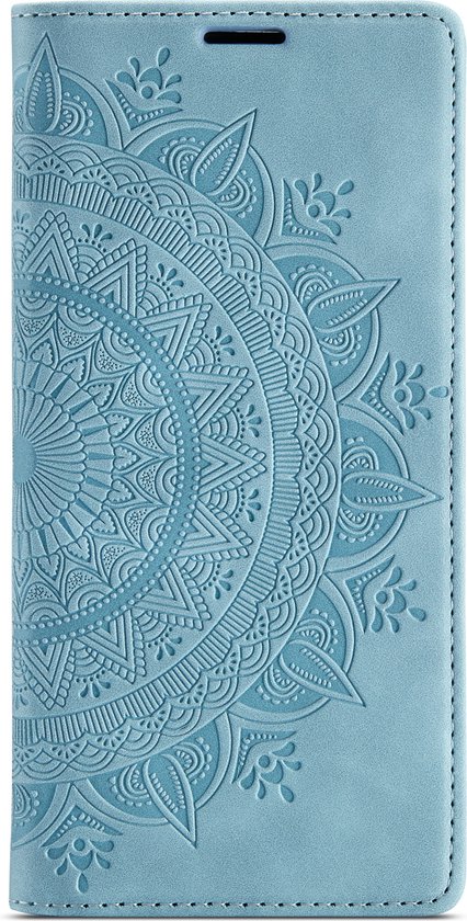 Casemania Hoesje Geschikt voor Samsung Galaxy A55 - Aqua Blue - Mandala Dunne Portemonnee Book Case - Slim Wallet Case met Pasjeshouder
