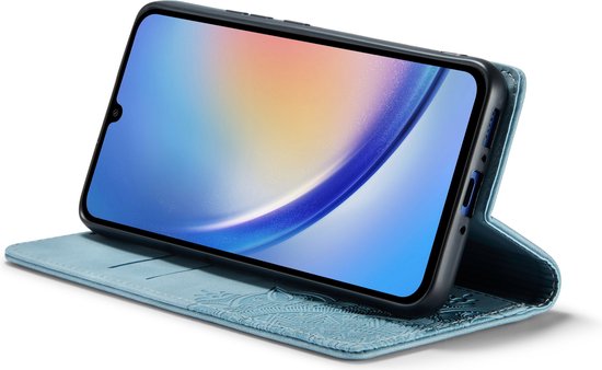 Casemania Hoesje Geschikt voor Samsung Galaxy A55 - Aqua Blue - Mandala Dunne Portemonnee Book Case - Slim Wallet Case met Pasjeshouder