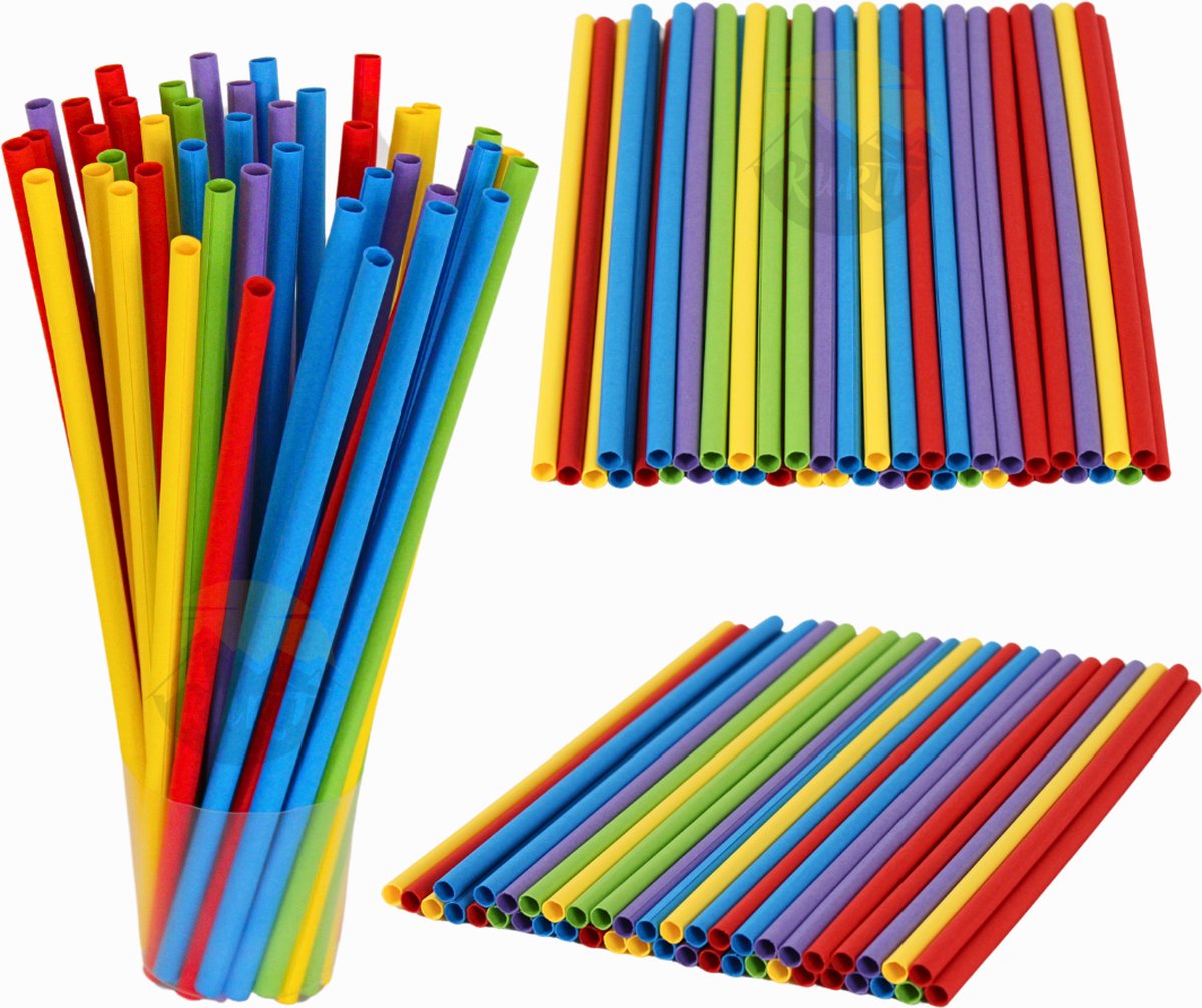 KURTT, 300 Papieren rietjes, biologisch afbreekbaar, herbruikbaar, cocktail rietjes, 240x7mm, kleurrijk papier, geschikt voor feestjes, bruiloften en gelegenheden, feestrietjes