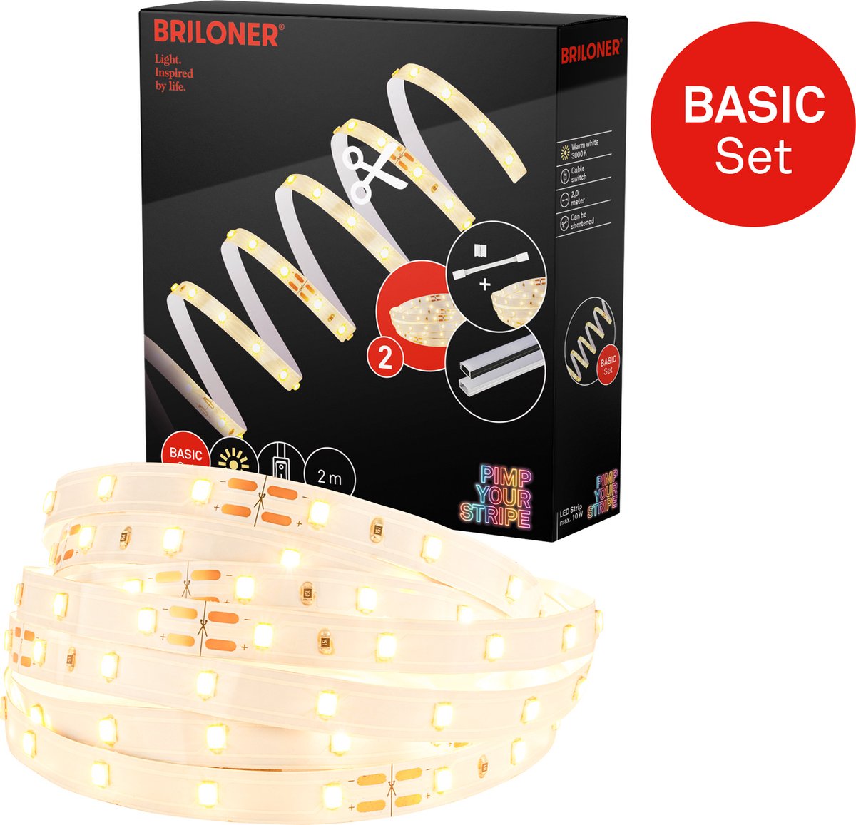 Briloner Pimp Your Stripe - led strip starterset LED-strip 2m, warm wit, aan/uit