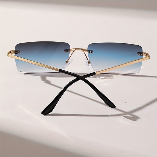 Bovista Zonnebril Voor Dames & Heren - Zonnenbrillen - Zonnenbril - Sun Glasses - Sunglasses - Techno Bril - Rave & Festival - Premium Quality - Gouden Frame Blauwe Glazen van Bovista — afbeelding 2