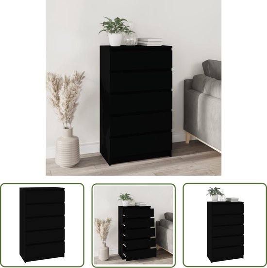 The Living Store Ladekast 5-lades - 60x36x103 - zwart