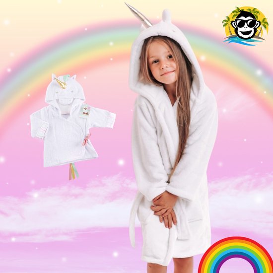 BoefieBoef Eenhoorn Kinder Badjas Baby & Peuter 0-2 Jaar (0-85 cm) - Zacht Katoen Badstof met Dieren Capuchon - Absorberende Ochtendjas Handdoek voor Jongen & Meisje - Zwemles, Carnaval, Verjaardag & Kraamcadeau - Perfect na Bad & Zwemmen - Unicorn van BoefieBoef — afbeelding 4