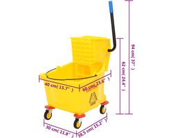 vidaXL Dweilemmer met wringer en wielen 36 L polypropeen geel - Dwellemmers - Reinigingsproducten - Vloeronderhoud - Yellow Cleaning Bucket - Plastic Dwellemmer
