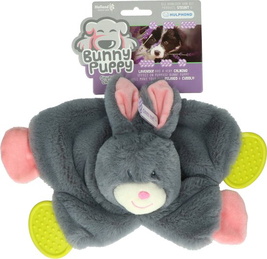 Bunny Puppy Crunchy Chew – 16 x 22 x 6 cm - Hondenknuffel – Puppy knuffel voor kalmerend effect – Extra speelplezier – Grijs