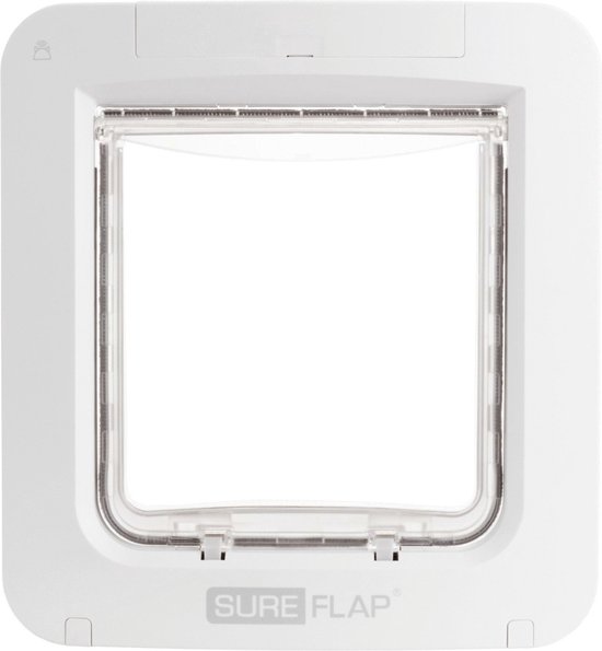 Witte Sureflap microchip kattenluik, voorkant met transparante klep.