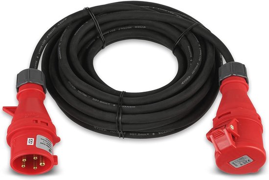 Verlengkabel voor buiten, 10 m, IP44, 11000 W, 400 V, zwarto | bol