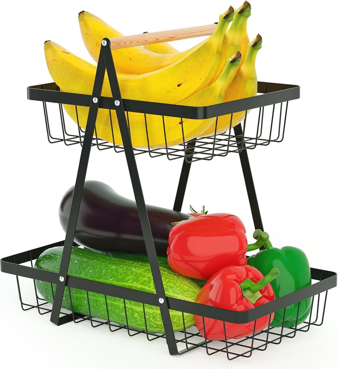 2-laags metalen fruitmand voor keuken – Ruimtebesparende opslagoplossing voor fruit, snacks en meer
