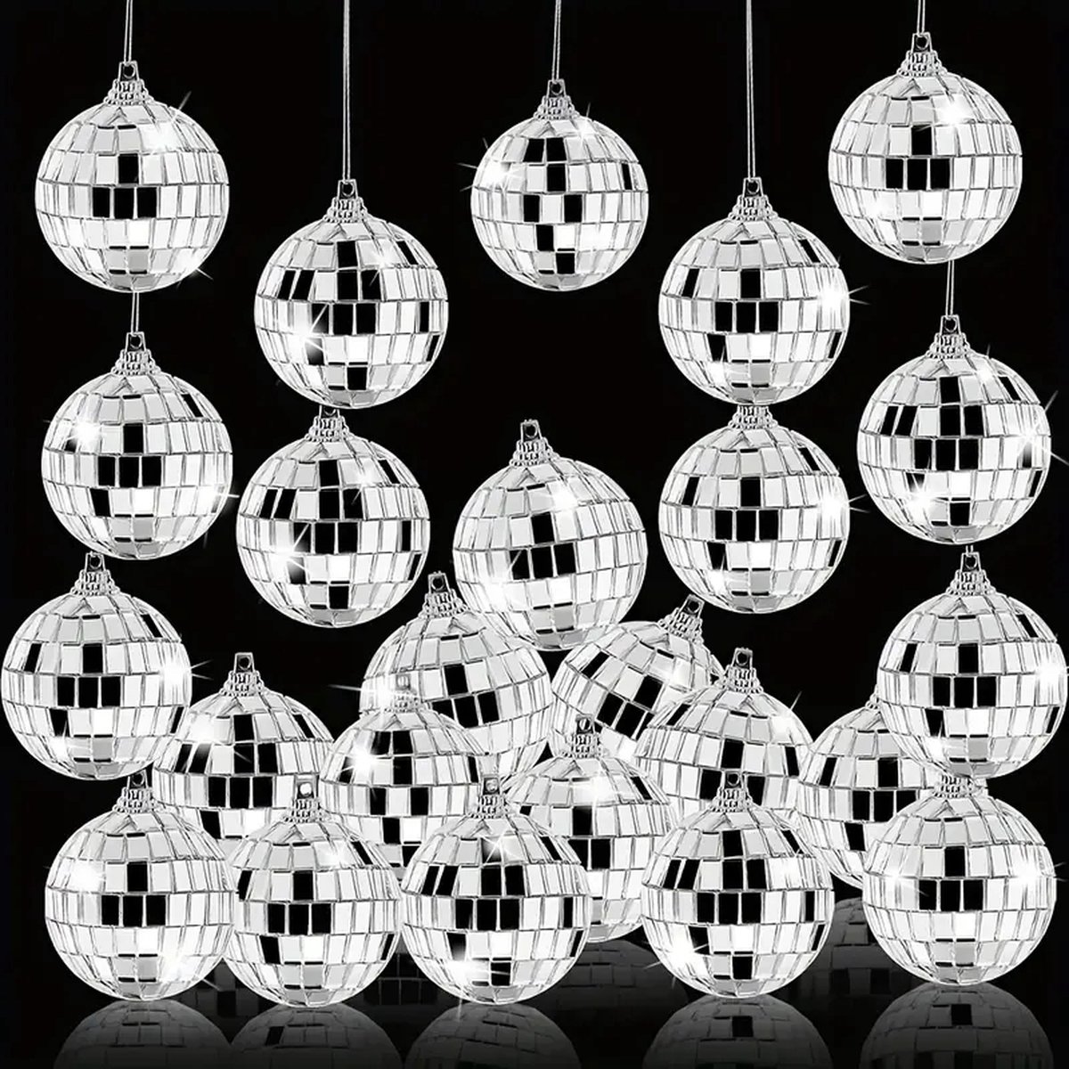 MGM Trading - 24 Stuks Zilveren Disco Spiegelballen, Kerstballen Kerstboomversieringen, Baubles Hangende Spiegel Disco Bal, Reflecterende Helder Disco Bal, Voor Feest Kerstboom Bruiloft Decoratie