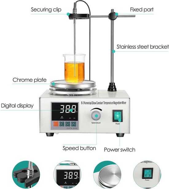 Magneetroerder met Digitale Temperatuurweergave en Snelheidsinstelling - 200 W — afbeelding 3