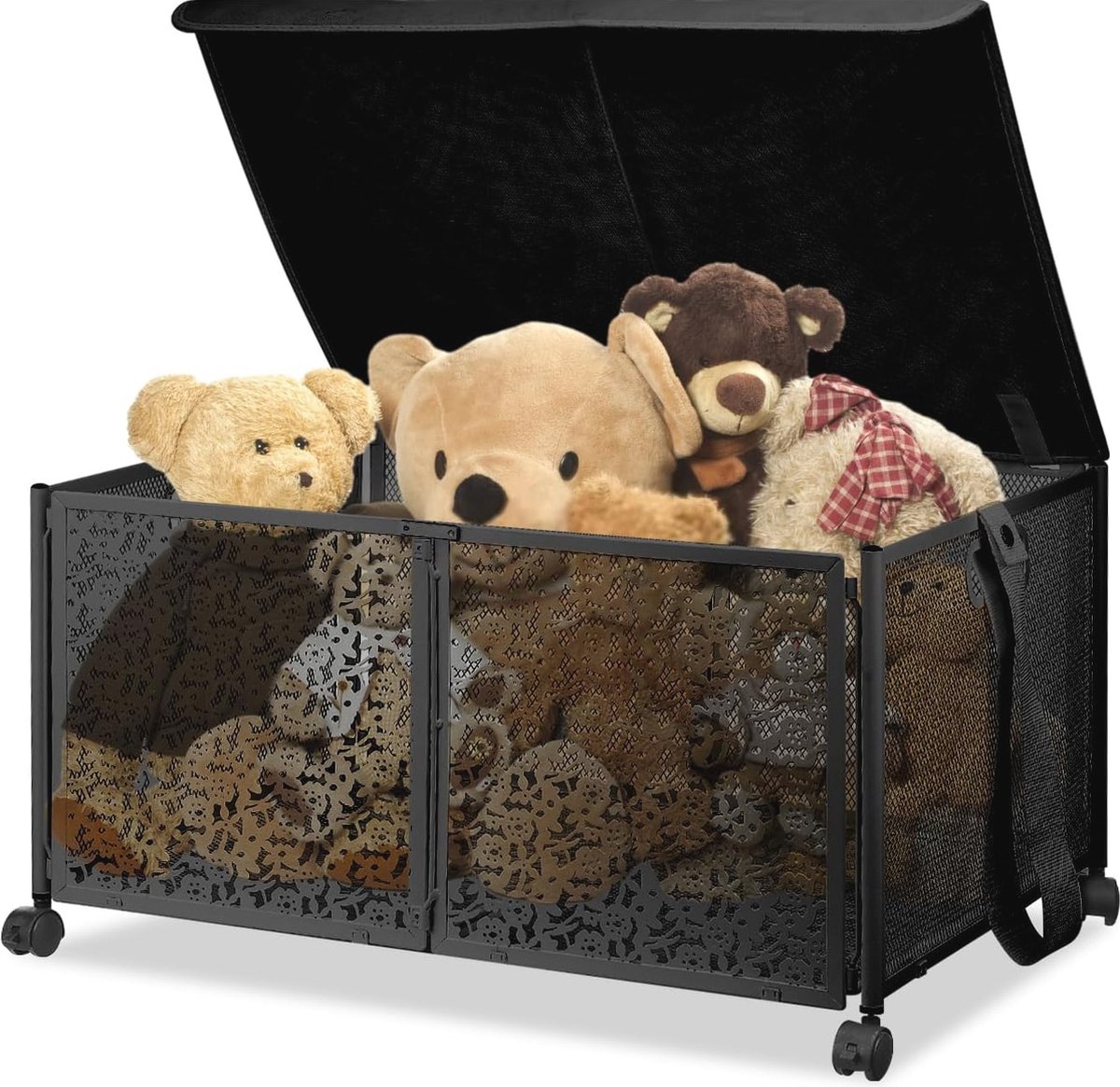 Opvouwbare metalen speelgoedkist met deksel - Ruime opbergdoos voor speelgoed, boeken en kleding (60 x 32 x 42 cm)