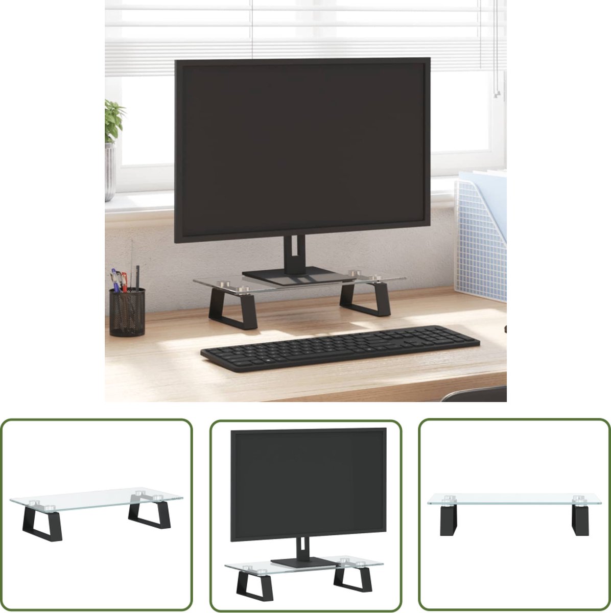 The Living Store Monitorverhoger - 40 x 20 x 8 cm - Gehard glas/metaal