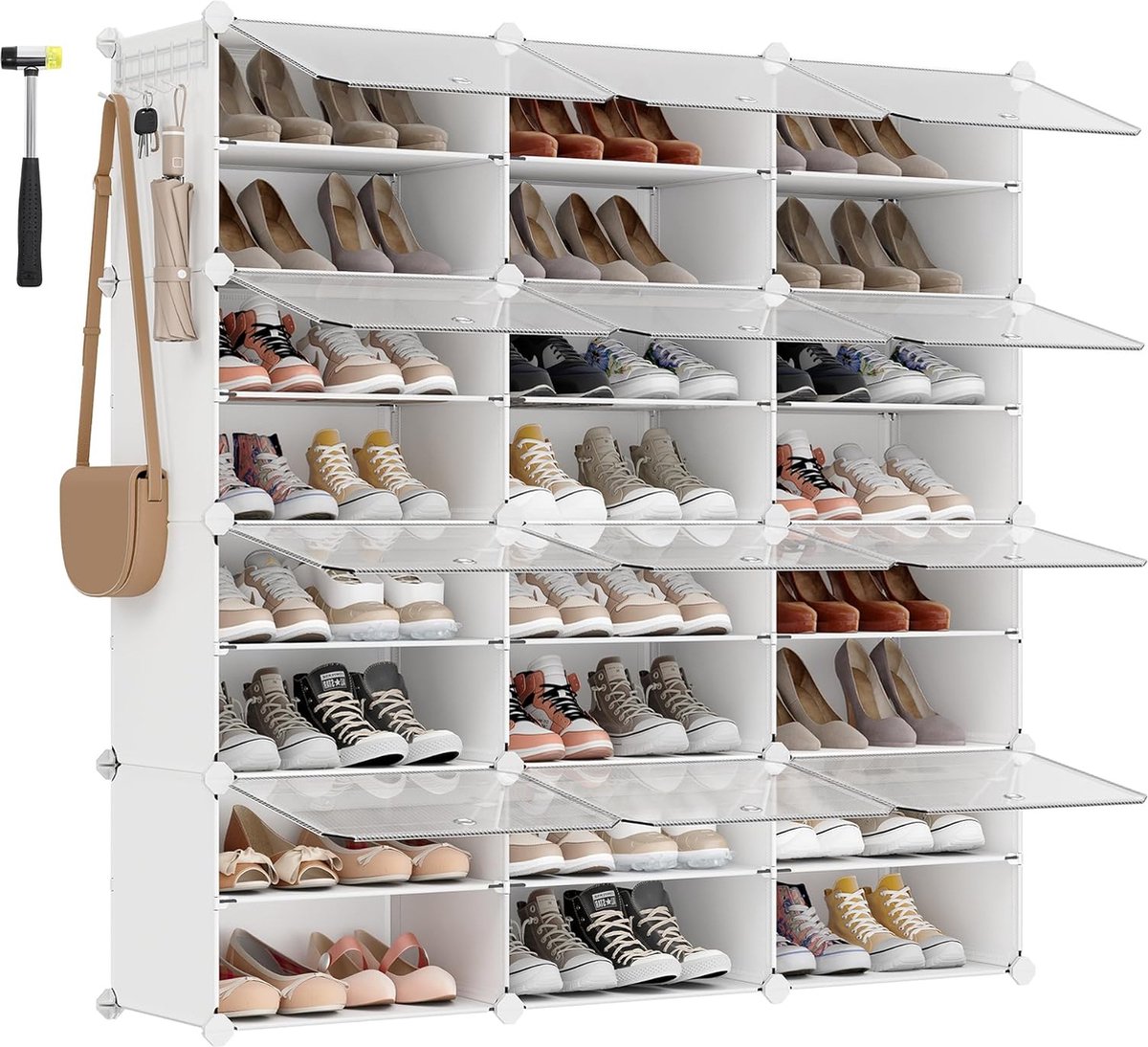 FurnStar - Schoenenrek met 12 vakken - Schoenenkast - 30 x 40 x 30 cm per vak - Smal - Met deuren - Stalen frame - Kunststof - Voor hal - Slaapkamer - Entree - Wit