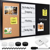 Navaris weekplanner - Prikbord, whiteboard en krijtbord in één - Magnetisch planbord - 70 x 50 cm - Met krijt, marker, magneten en punaises