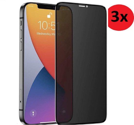 Pearlycase Protection d'écran Privacy Convient pour iPhone 12 Protection d'écran de confidentialité - 6,1 pouces - iPhone 12 Pro Protection d'écran de confidentialité Verre Trempé 3x