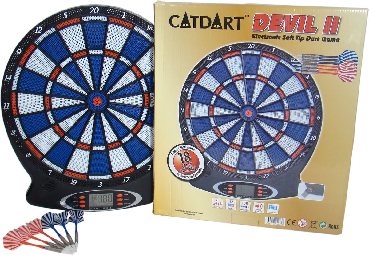 Bex Gamesson Devil II Elektronisch Dartbord – Softtip Dartspel Met 18 Spellen En 159 Variaties – LCD Display – Voor 1 Tot 8 Spelers – Inclusief Darts