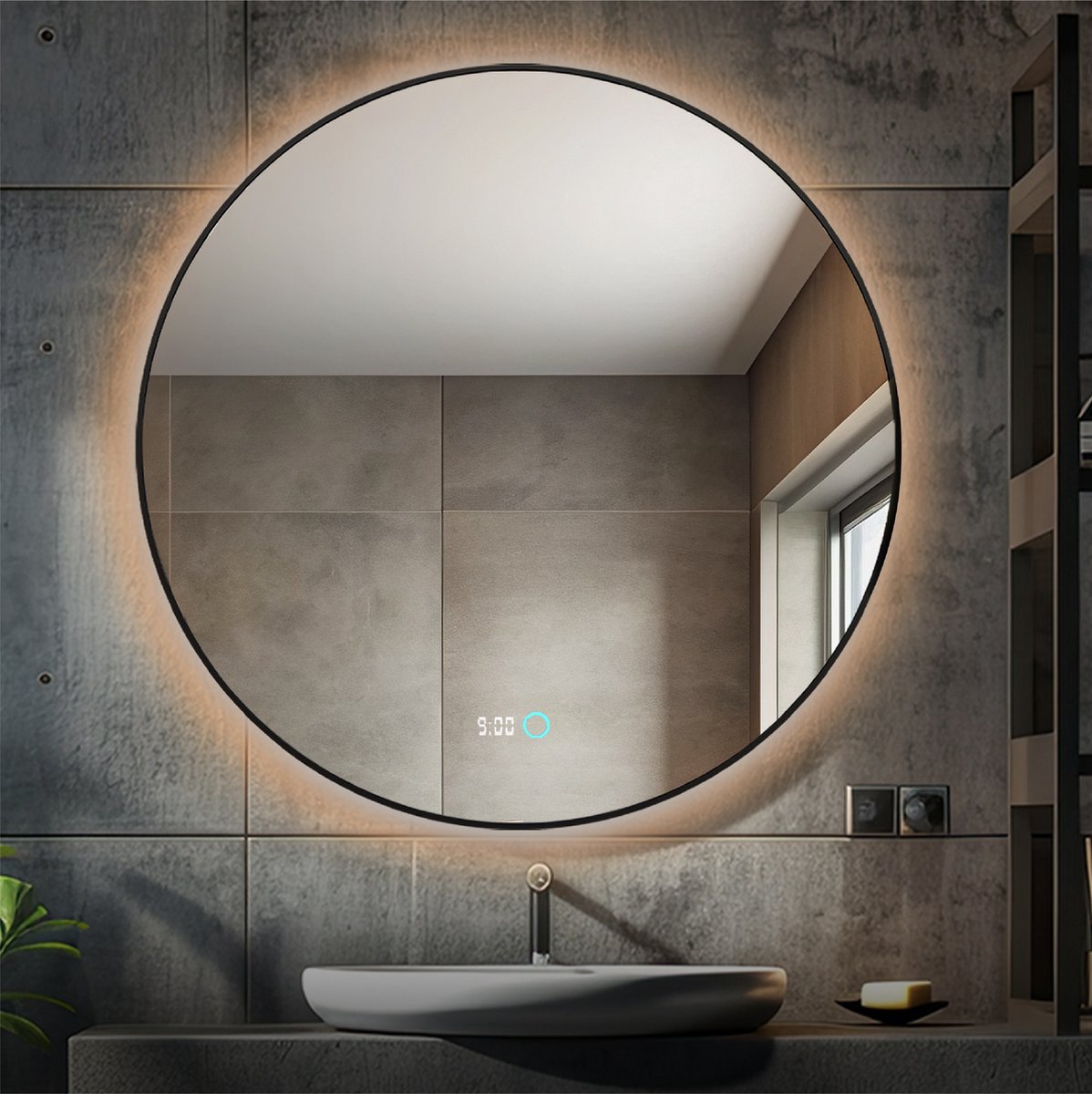 Lumoire® Spiegel Met Verlichting - 80CM Rond - Badkamerspiegel met Zwarte Rand