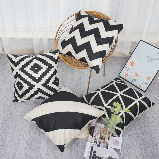 ZWJD Kussensloop 45 x 45 cm, set van 4 outdoor kussens, sierkussens, linnen, kussenhoezen, geometrisch patroon, kussenhoezen voor bank, woonkamer, sierkussen, 45 x 45 cm A081-18